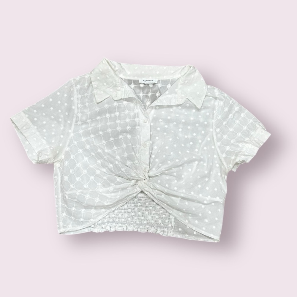 Chic White Twist-Knot Sheer Blouse - Size M!